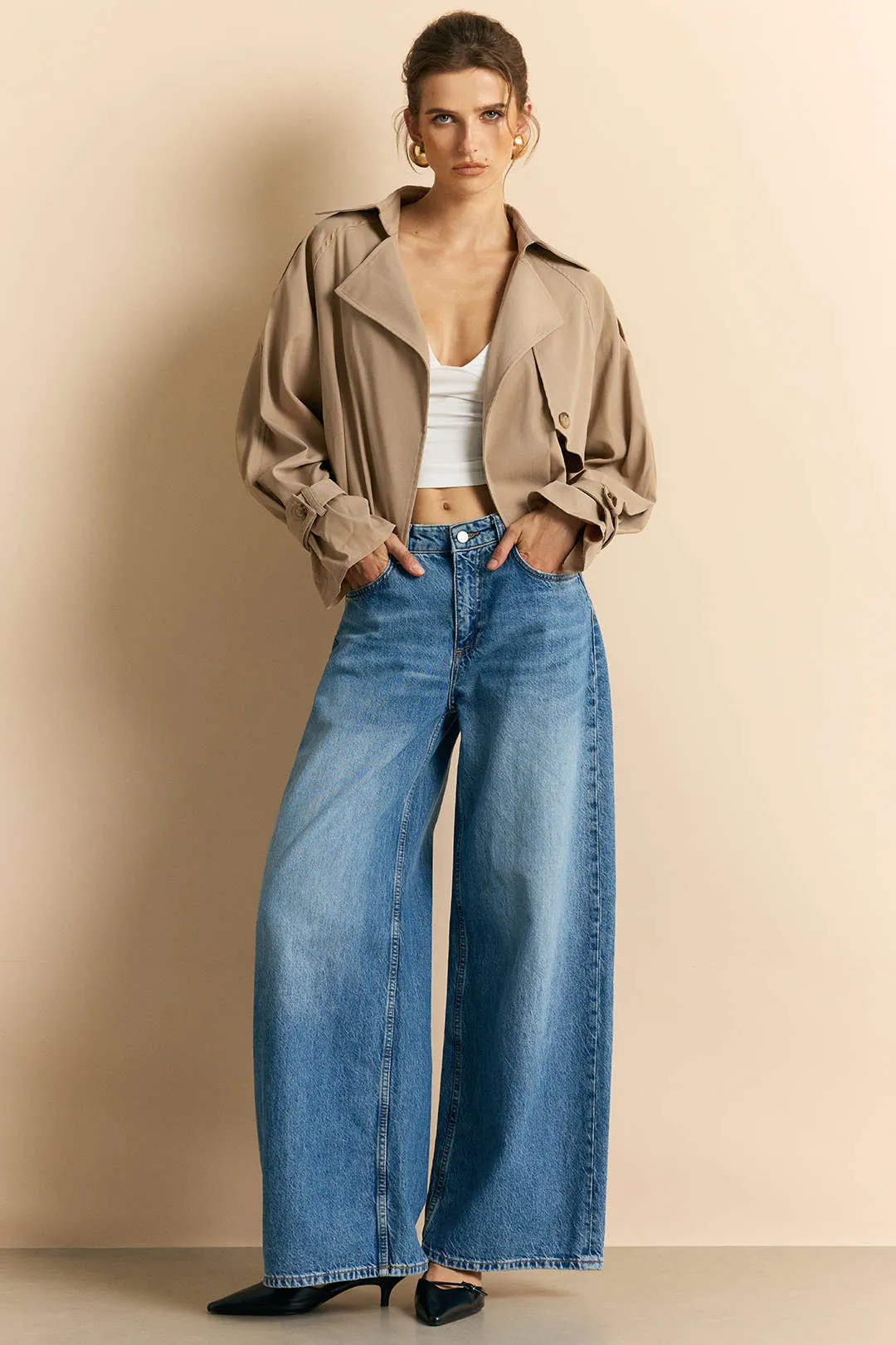 Notched Lapel Button Belts Cropped Jacket sold by Micas product image thumbnail 2