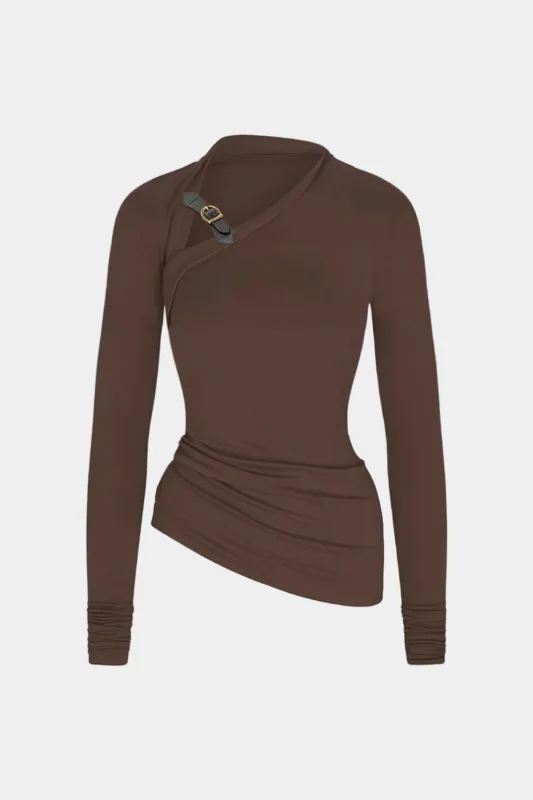 Asymmetrical Ruched Long-Sleeve Top sold by Micas