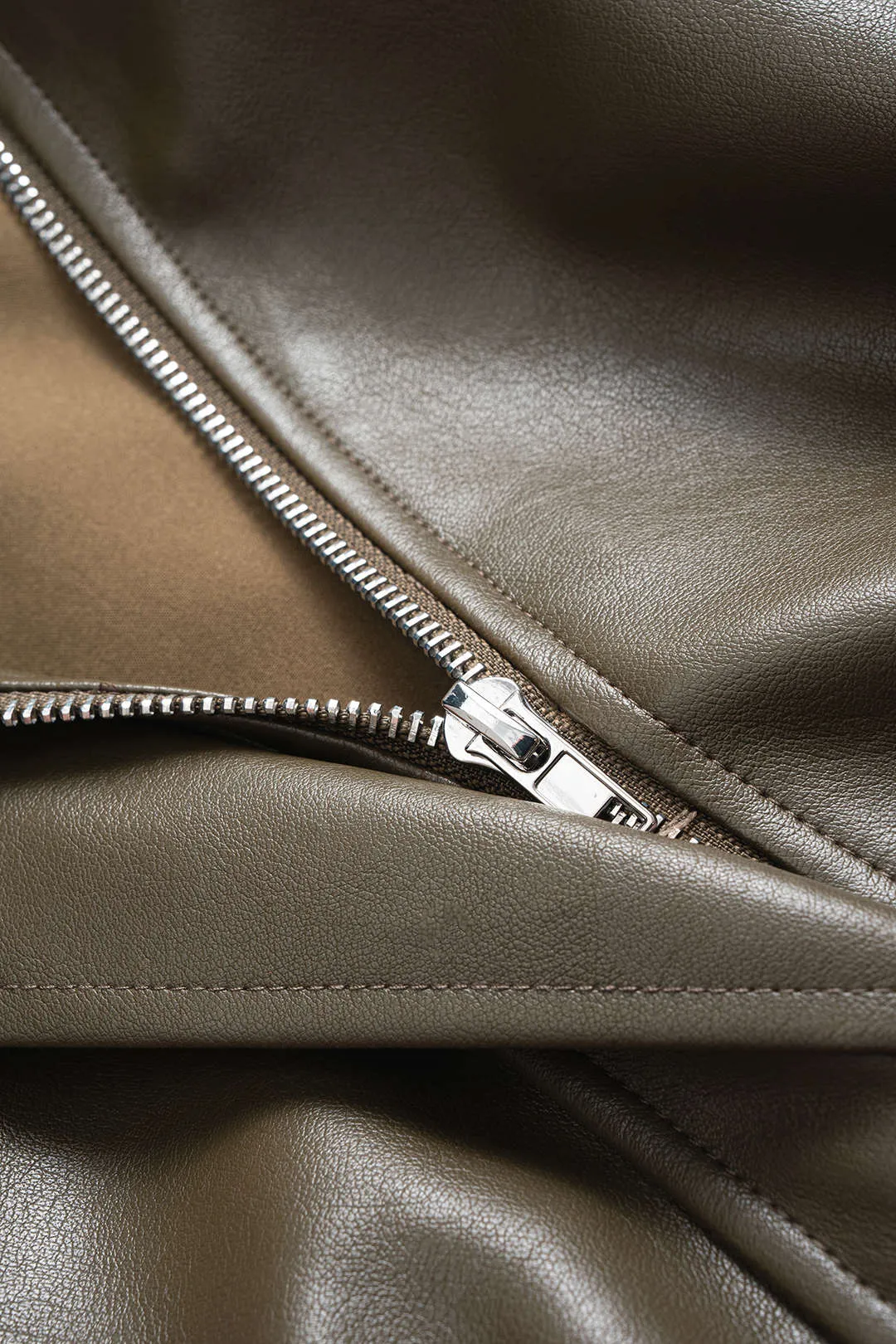 Faux Leather Stand Collar Zipper Jacket sold by Micas product image thumbnail 3