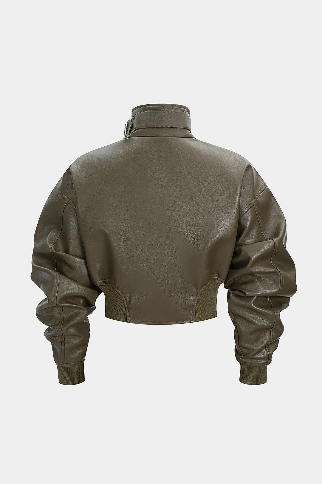 Faux Leather Stand Collar Zipper Jacket sold by Micas product image thumbnail 2