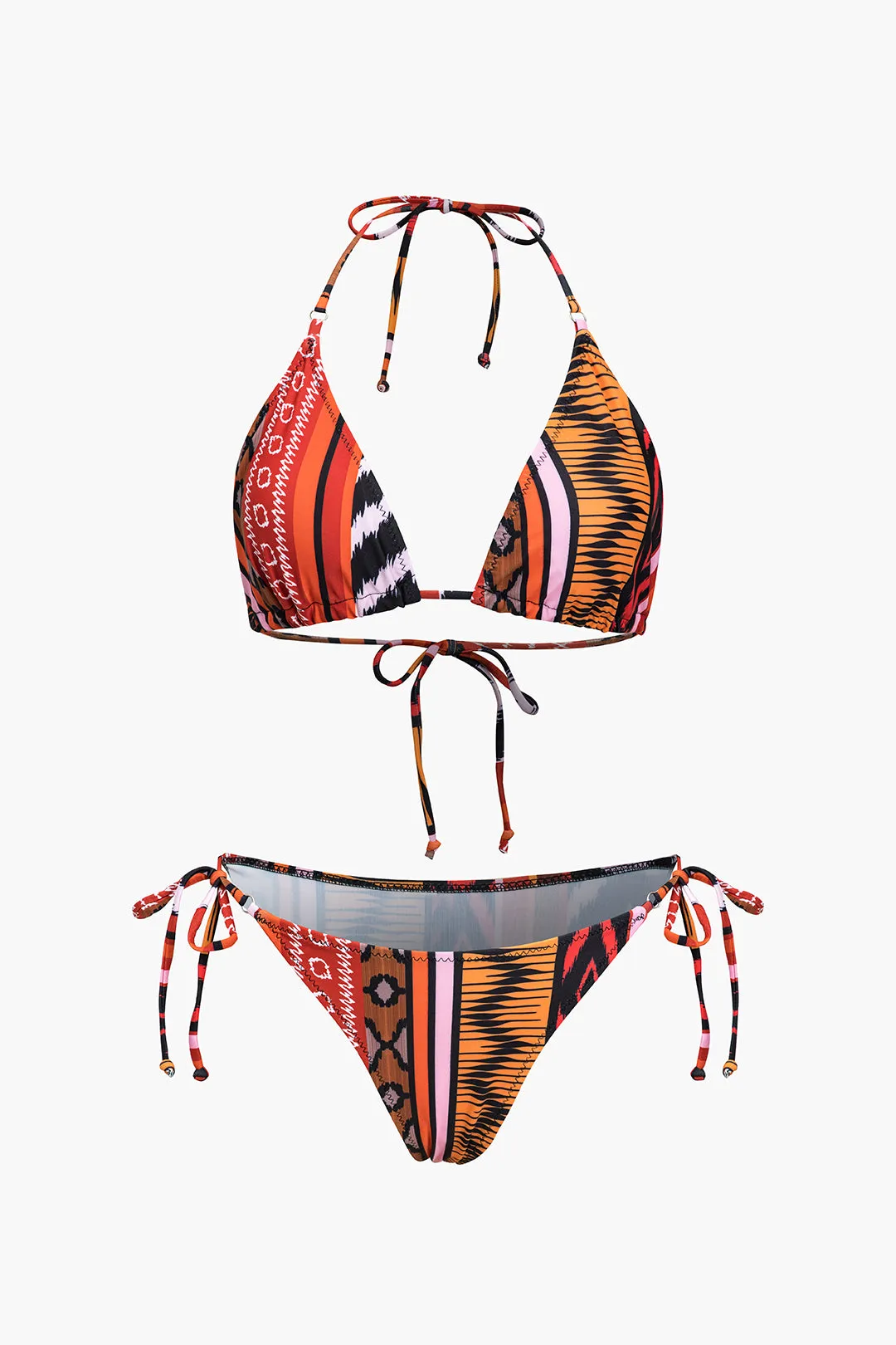 Retro Print Backless Tie-Up Bikini Set sold by Micas