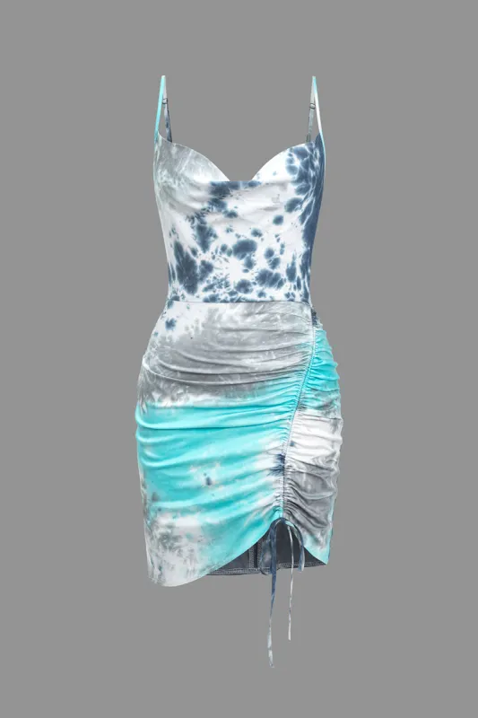 Tie Dye Print Tie Front Asymmetrical Mini Dress sold by Micas