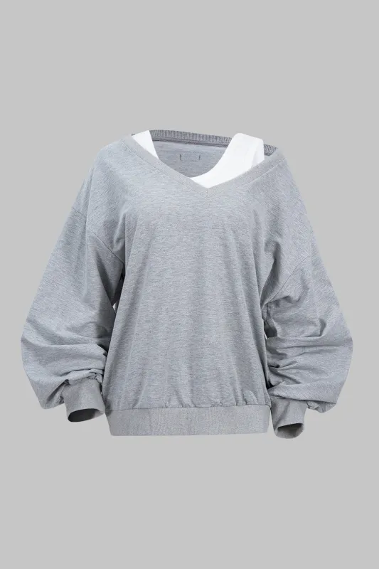 V-Neck Long Sleeve Sweatshirt With Tank Top made by Micas