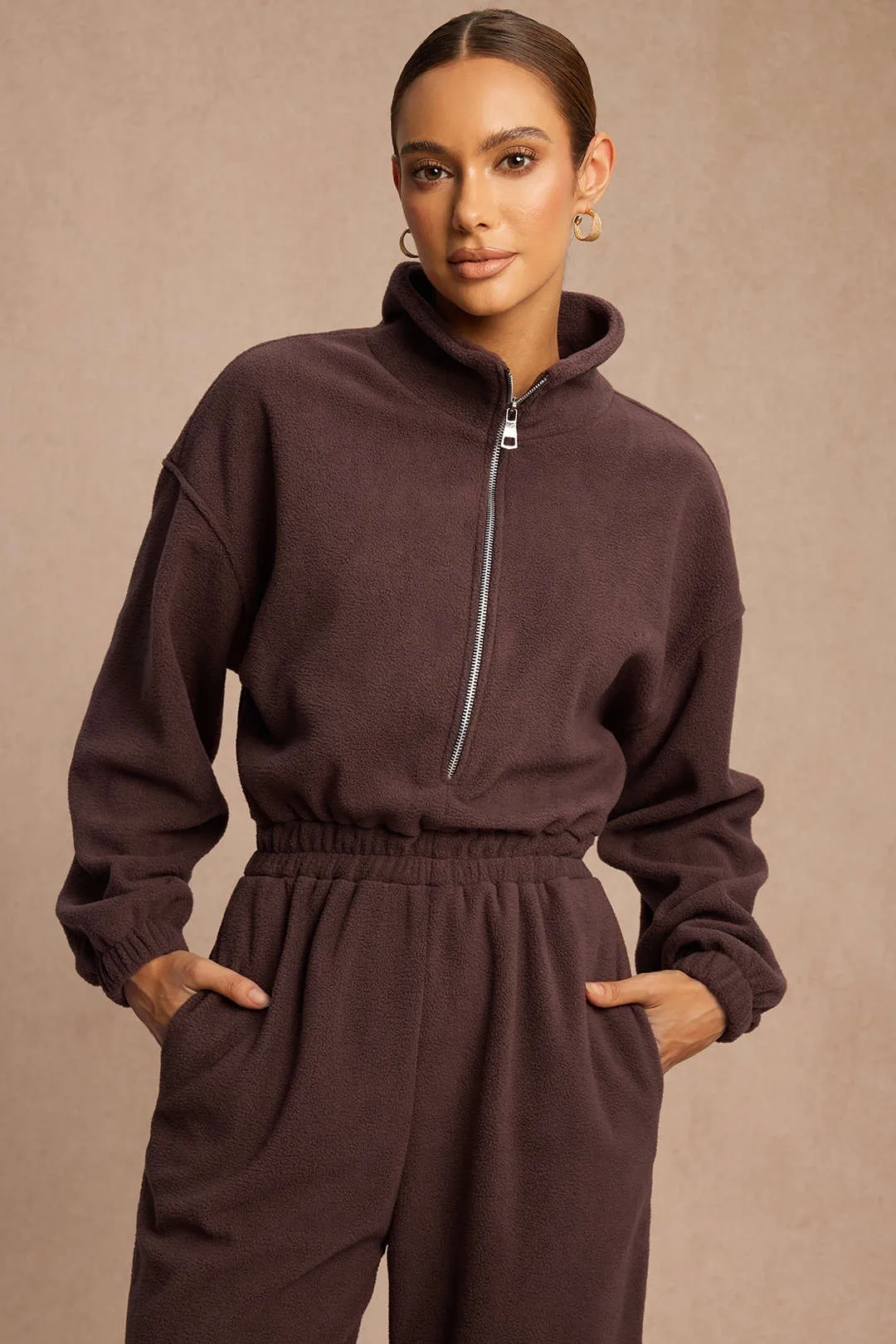 Shirred Drawstring Zipper Long Sleeve Jumpsuit sold by Micas product image thumbnail 3