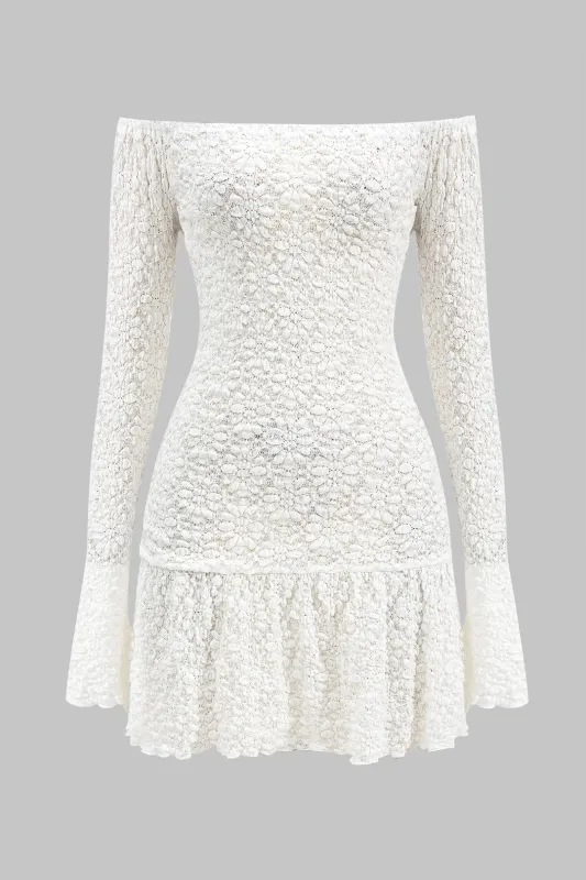 Off Shoulder Texture Ruched Hem Long Sleeve Mini Dress sold by Micas