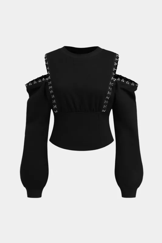 Plus Size Cut Out Studded Trim Sweatshirt sold by Micas