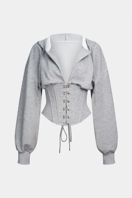 Buckle Drawstring Corset Hoodie sold by Micas