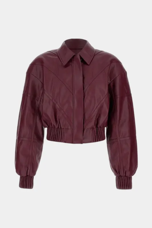 Faux Leather Shirred Zipper Jacket sold by Micas