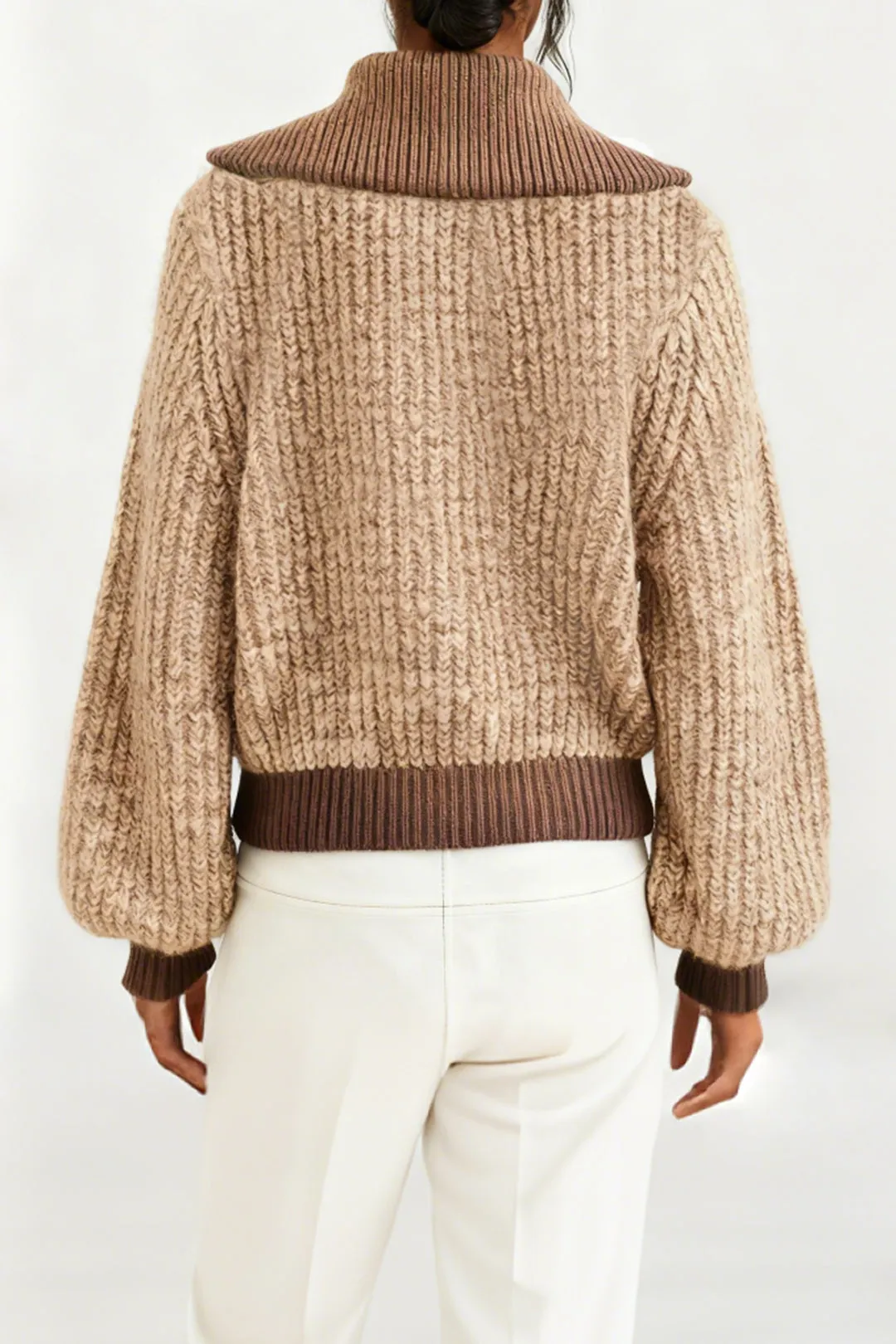 Knit Contrast Lapel Zipper Pocket Cardigan sold by Micas product image thumbnail 2