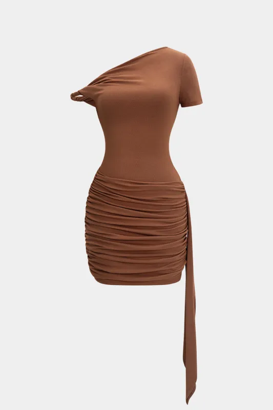 Ruched One Shoulder Asymmetrical Sleeveless Mini Dress sold by Micas