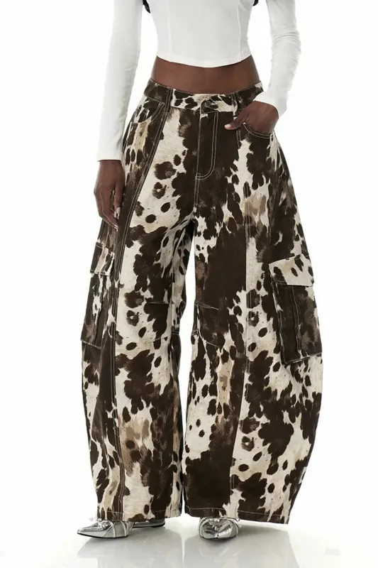Contrast Leopard Print Pockets Wide Leg Cargo Pants sold by Micas