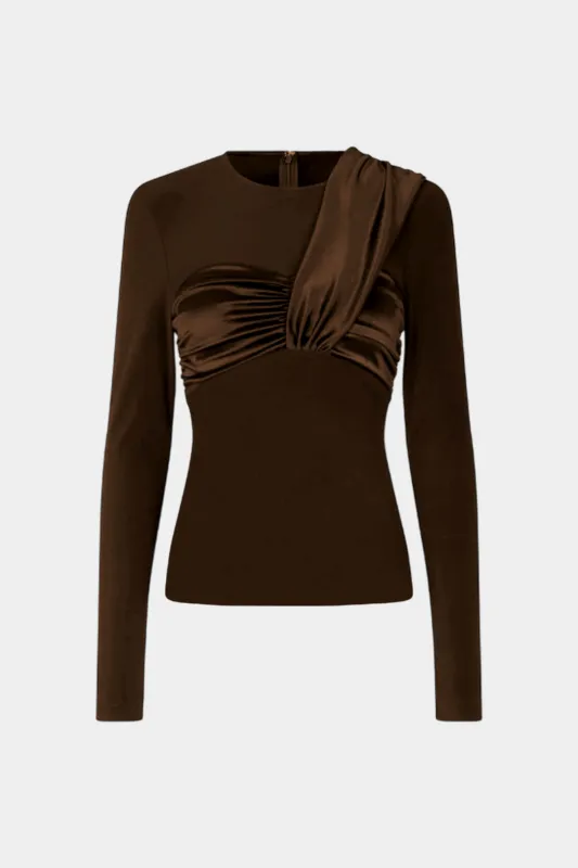Satin Patchwork Ruched Long-Sleeve Top sold by Micas