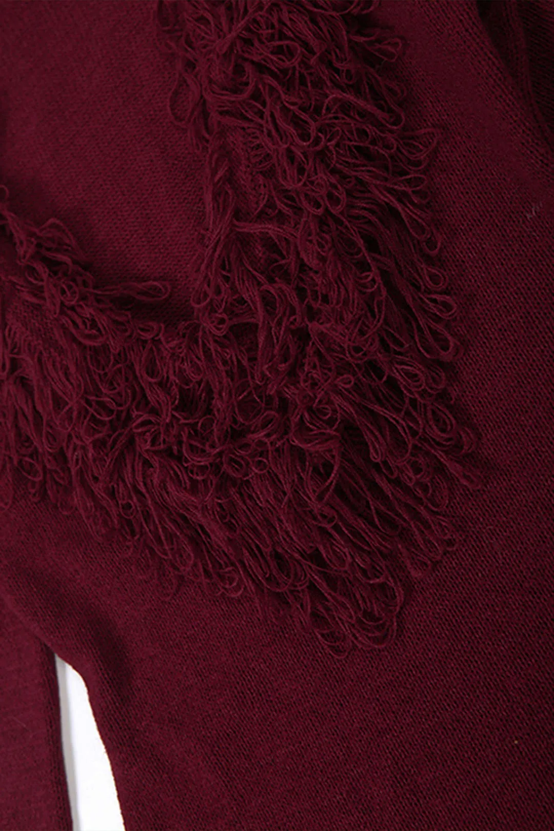 Knit Fringe Trim Deep V-Neck Long Sleeve Dress sold by Micas product image thumbnail 3