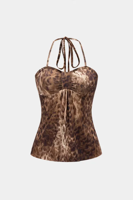 Leopard Print Tie-Back Halter Neck Strapless Top sold by Micas