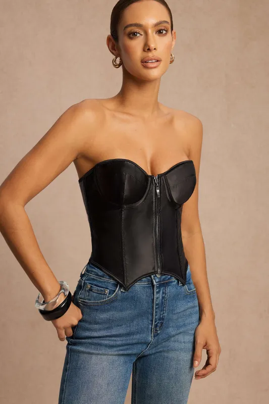 Satin Zipper Tie-Back Strapless Tube Top sold by Micas