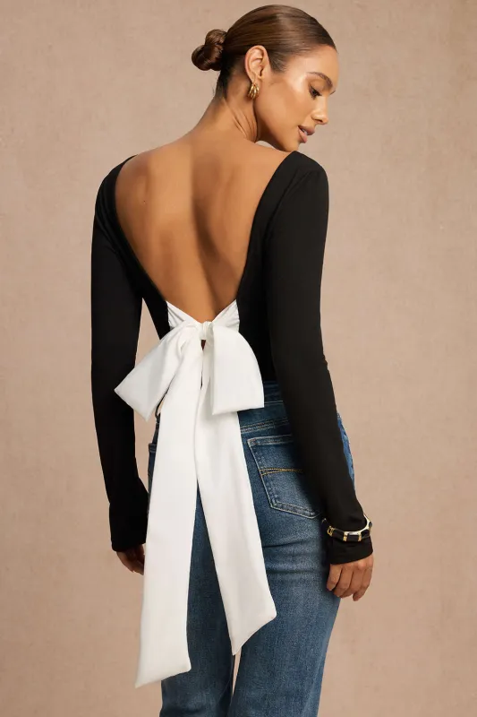 Bow Tie-Up Backless Long-Sleeve Top sold by Micas