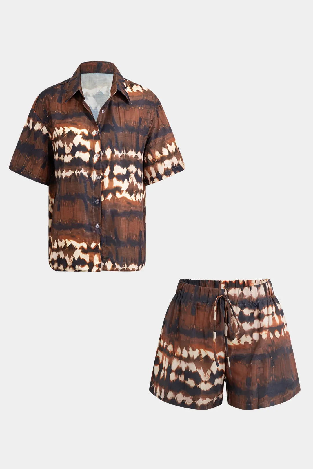 Abstract Tie Dye Print Button Short-Sleeve Shirt And Drawstring Shorts Set sold by Micas