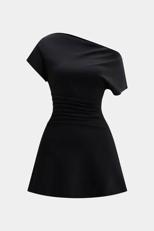 Off-Shoulder Pleated Short Sleeve Mini Dress sold by Micas