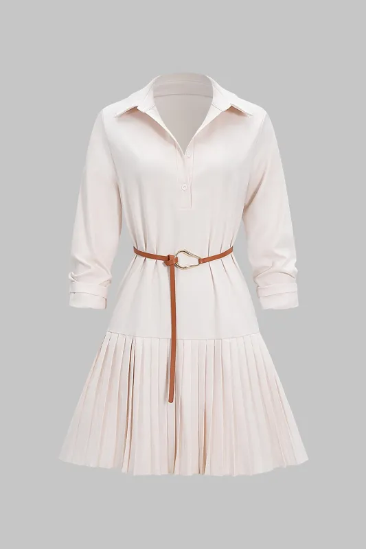 Pleated Belted Long Sleeve Mini Dress sold by Micas