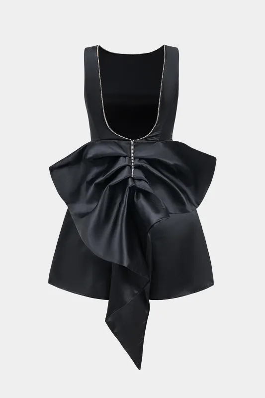 Satin Pleated Bow Backless Sleeveless Mini Dress sold by Micas