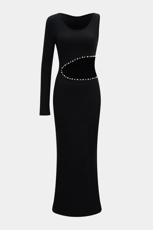 Rhinestone Decor Asymmetrical Long Sleeve Maxi Dress sold by Micas