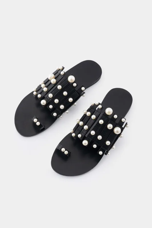 Open Toe Pearl Decor Slippers sold by Micas