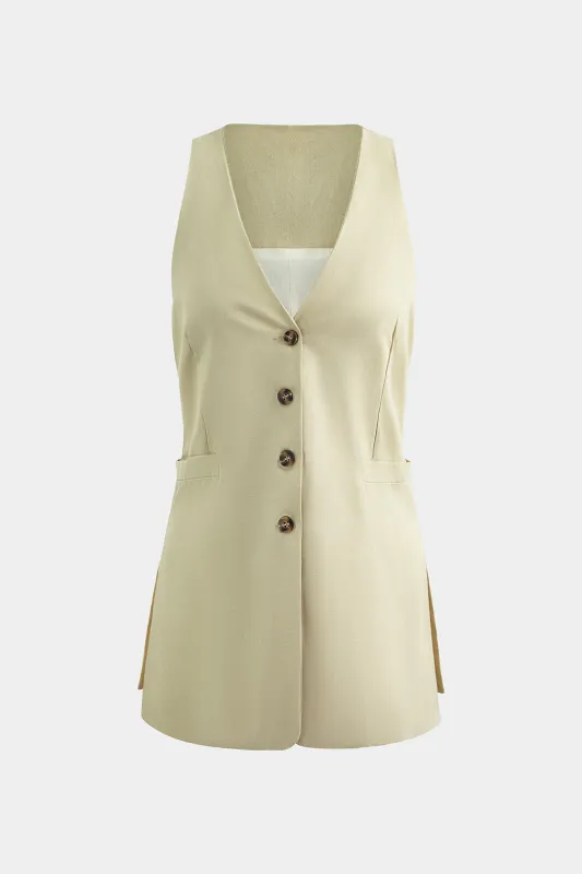 V-Neck Button Side Slit Vest sold by Micas