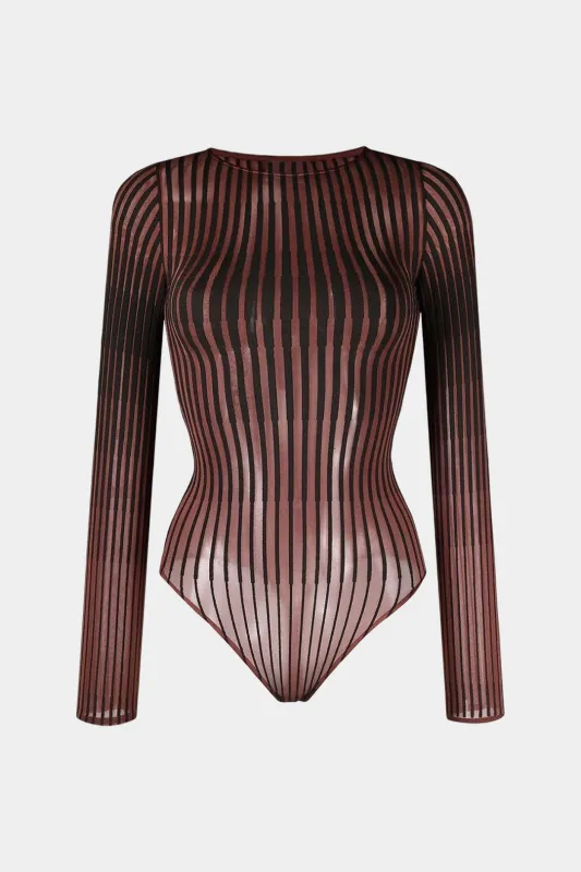 Mock Neck Faux Fur Patchwork Long Sleeve Bodysuit sold by Micas