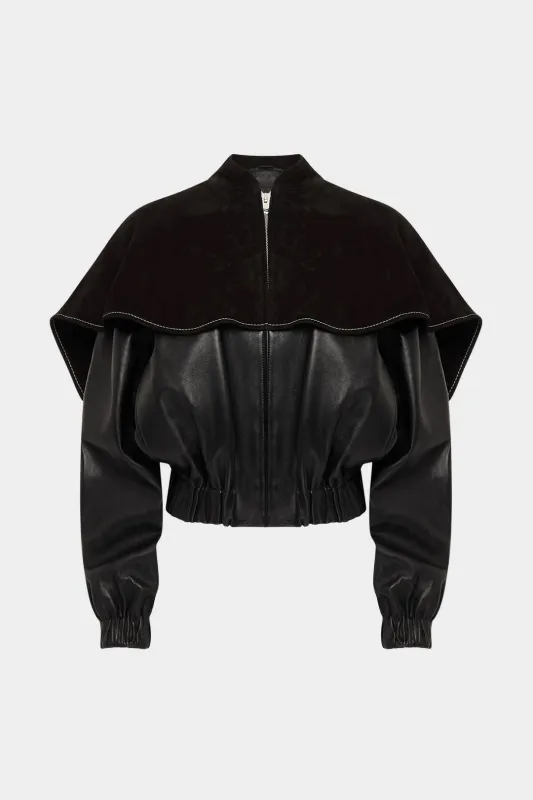 Suede Patchwork Faux Leather Zipper Jacket sold by Micas
