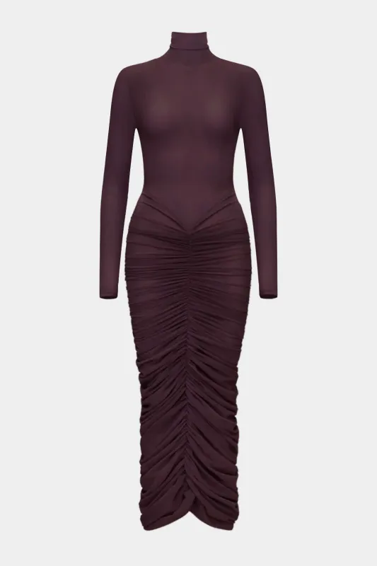 High Neck Ruched Long Sleeve Maxi Dress sold by Micas