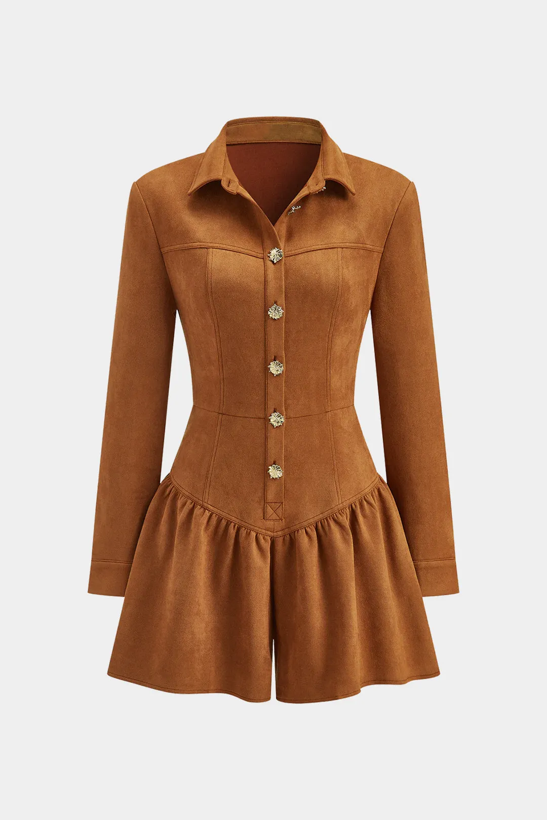 Suede Button Long Sleeve Jumpsuit sold by Micas