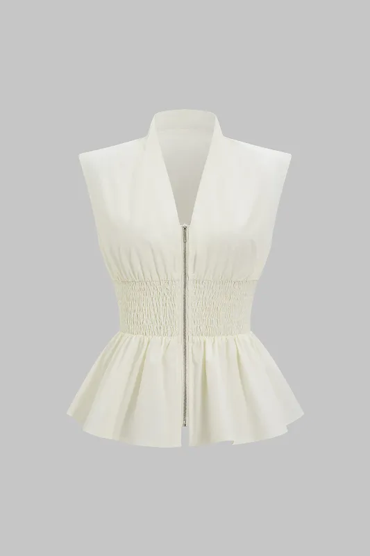 Deep V-Neck Zipper Ruched Tank Top sold by Micas