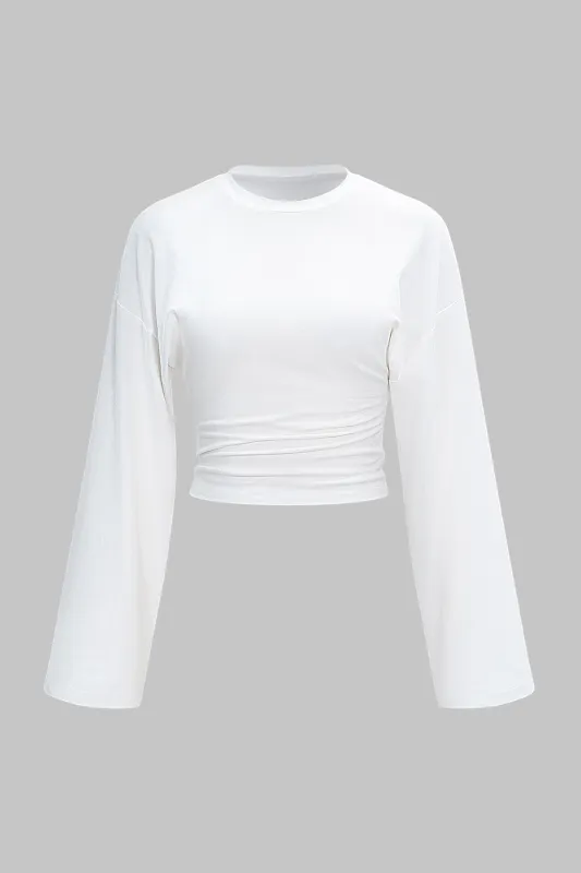 Round Neck Long-Sleeve Cropped Top sold by Micas