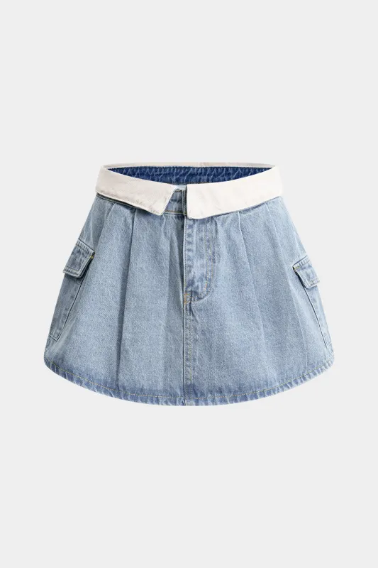 Denim Patchwork Pocket Skirt sold by Micas