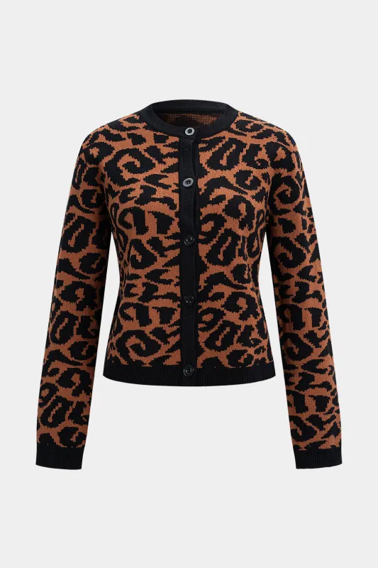 Knit Leopard Print Contrast Binding Cardigan sold by Micas
