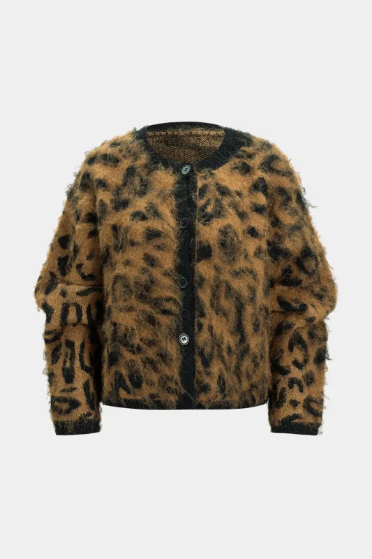 Knit Leopard Print Button Cardigan sold by Micas