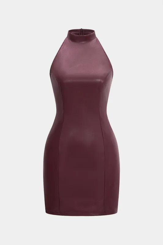Faux Leather Zipper Bodycon Sleeveless Mini Dress sold by Micas