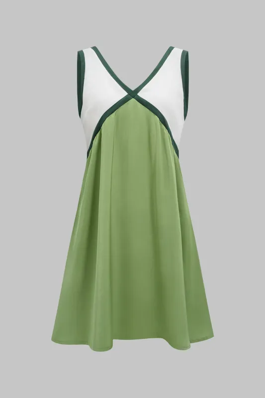 Contrast Binding V-Neck Sleeveless Mini Dress sold by Micas