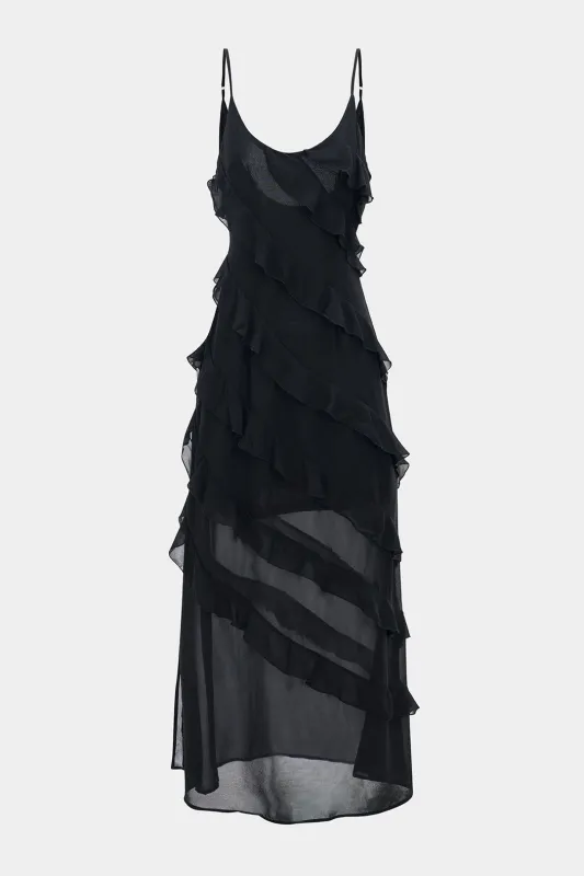 Chiffon Scallop Edge Backless Slip Sleeveless Maxi Dress sold by Micas