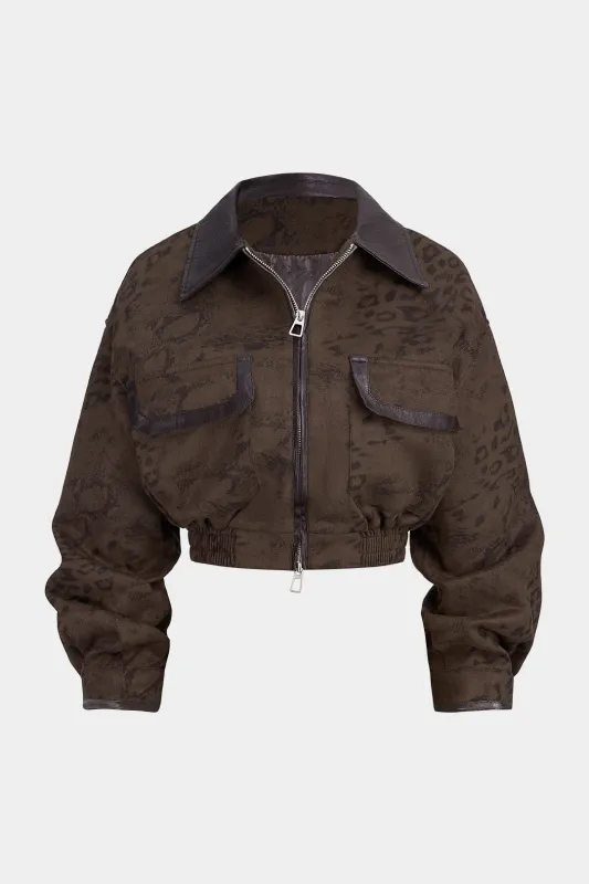 Leopard Print Suede Patchwork Faux Leather Jacket sold by Micas