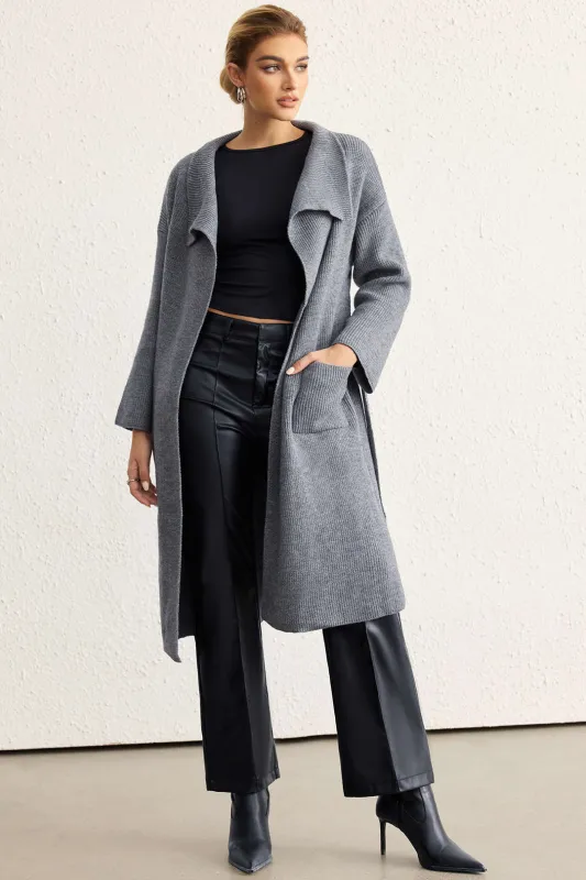 Knit Lapel Pocket Mid-Length Cardigan sold by Micas