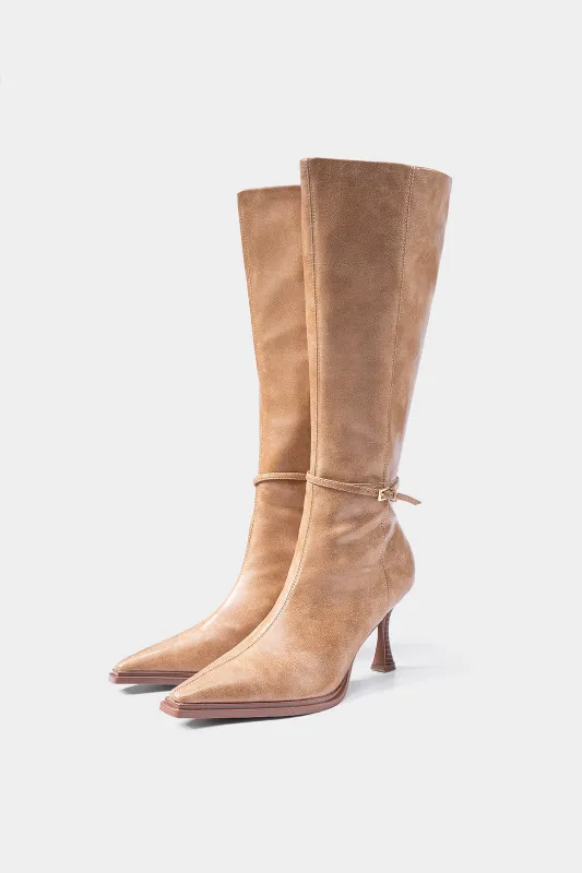 Belted Square Toe Knee High Boots sold by Micas