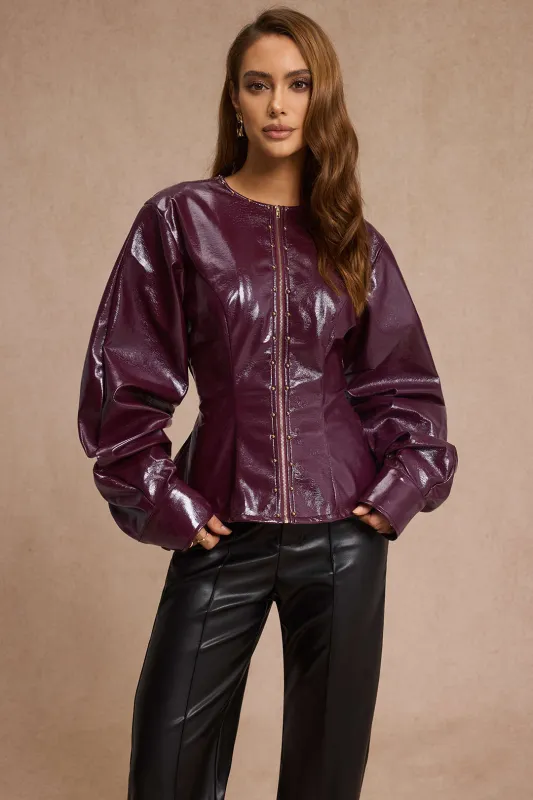 Faux Leather Metallic Decor Zipper Jacket sold by Micas