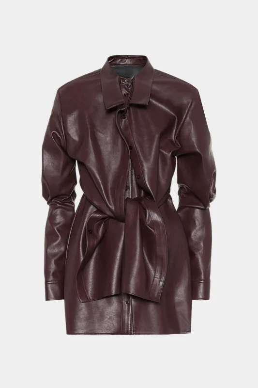 Tie Front Patchwork Faux Leather Long Sleeve Mini Dress sold by Micas