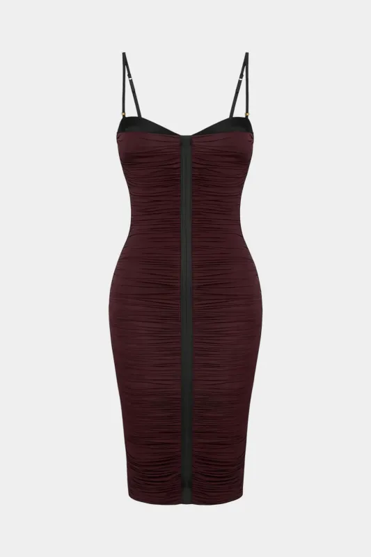 Patchwork Ruched Zipper Sleeveless Mini Dress sold by Micas