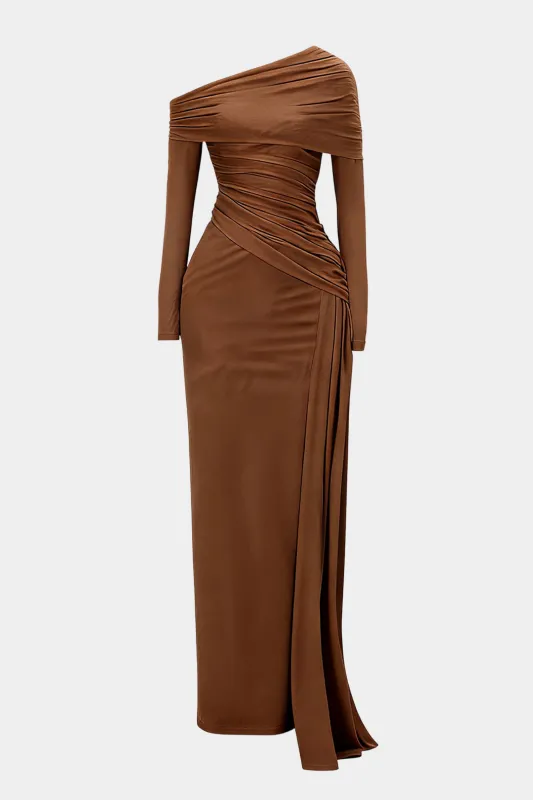 One Shoulder Ruched Asymmetrical Maxi Dress sold by Micas