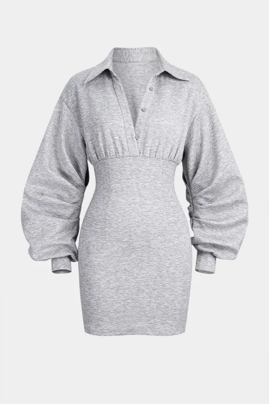 Solid Ruched Long Sleeve Mini Dress sold by Micas