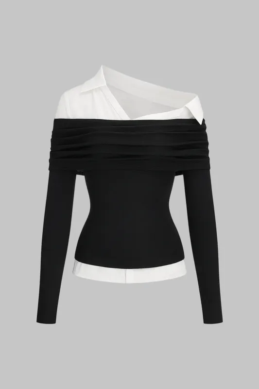 Ruched One Shoulder Asymmetrical Long-Sleeve Top sold by Micas