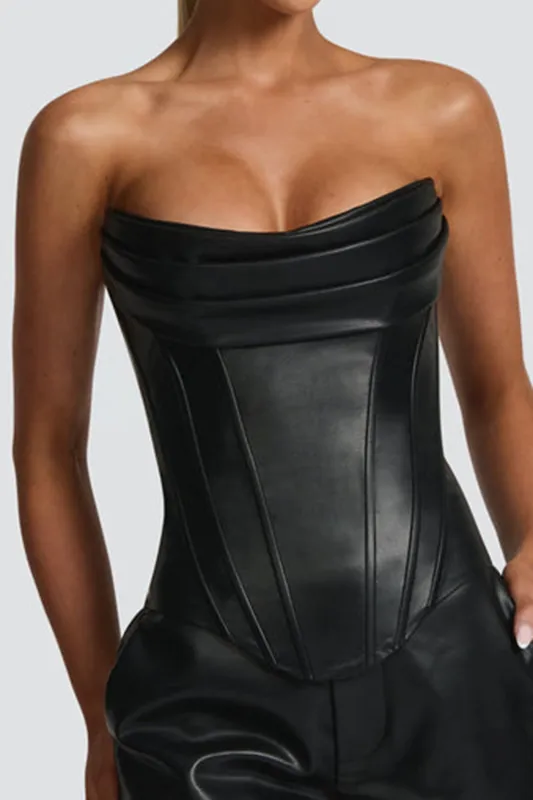 Faux Leather Ruched Corset Tube Top sold by Micas