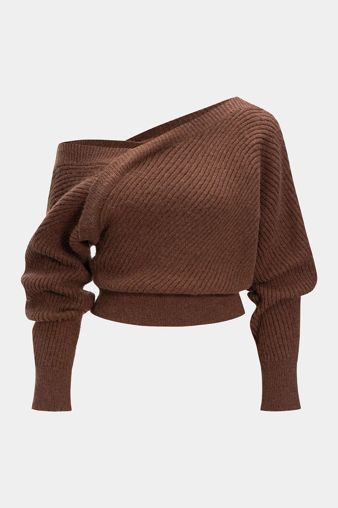 Plus Size Knit Asymmetrical Neck Long-Sleeve Top sold by Micas